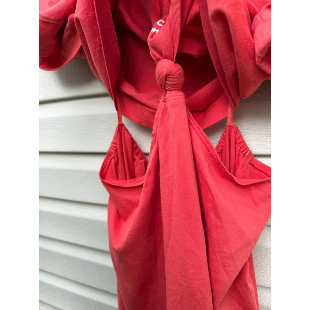 Knot-Front Orange Midi Dress with Cutout - Picture 8 of 14